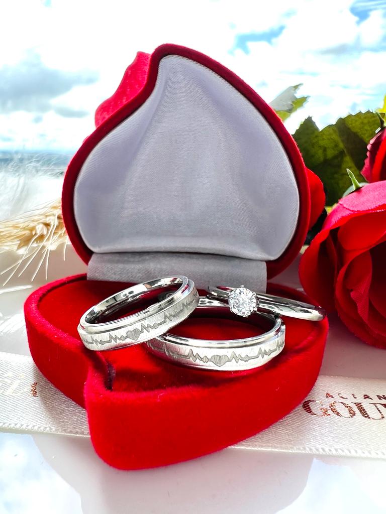 123.jpg Par Aliança Aço Inoxidável Prata Reta 4MM Escovada Batimento - Imagem 1