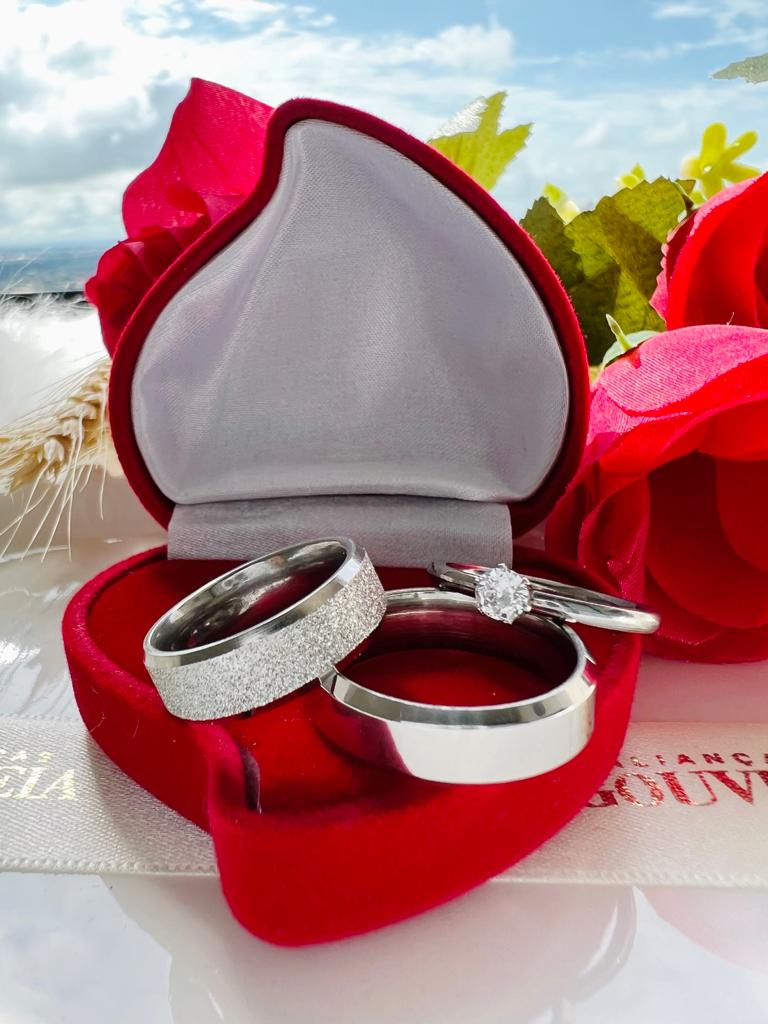 Chanf-1.jpg Par Aliança Aço Inoxidável Prata Chanfrada 6MM Jateada e Lisa - Imagem 1