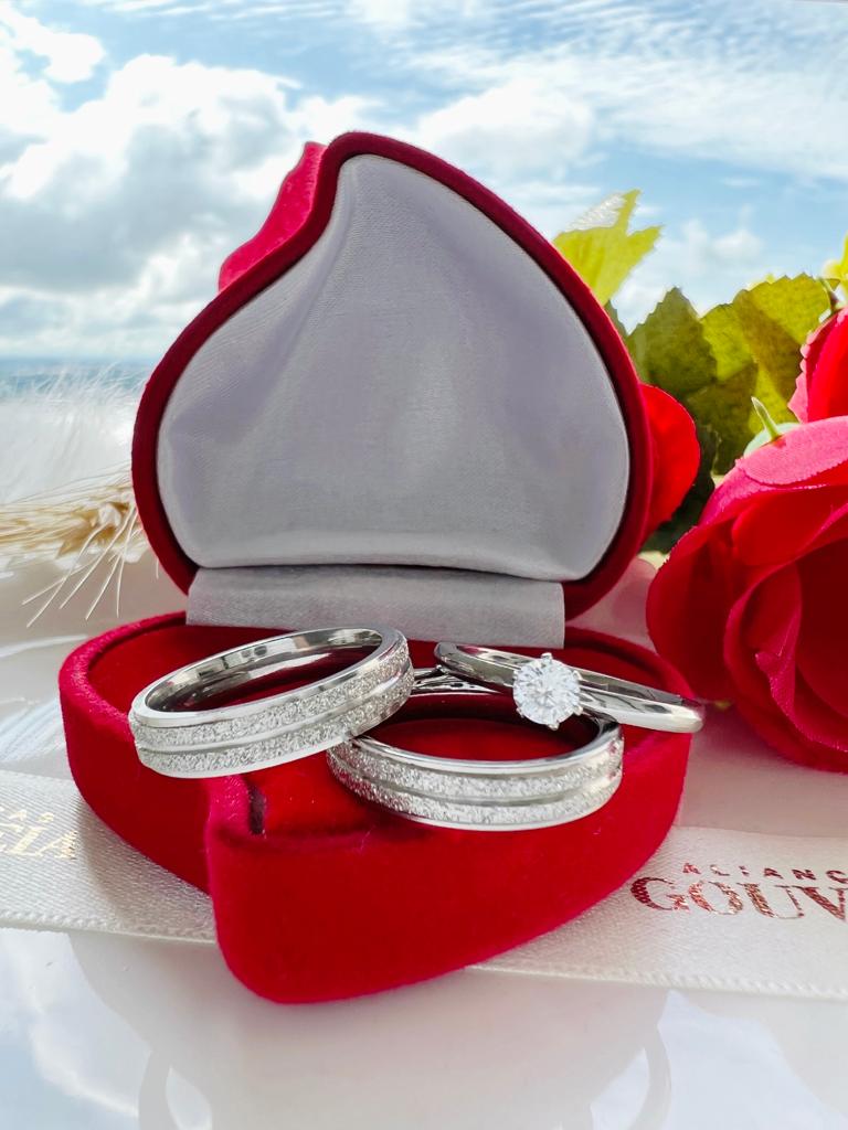 Reta-4mm-J-1.jpg Par Aliança Aço Inoxidável Prata Reta 4MM Jateada Friso - Imagem 1