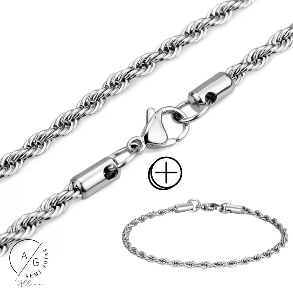 c-32.jpg Corrente e Pulseira Masculina Cordão Baiano Aço Inox - Imagem 1