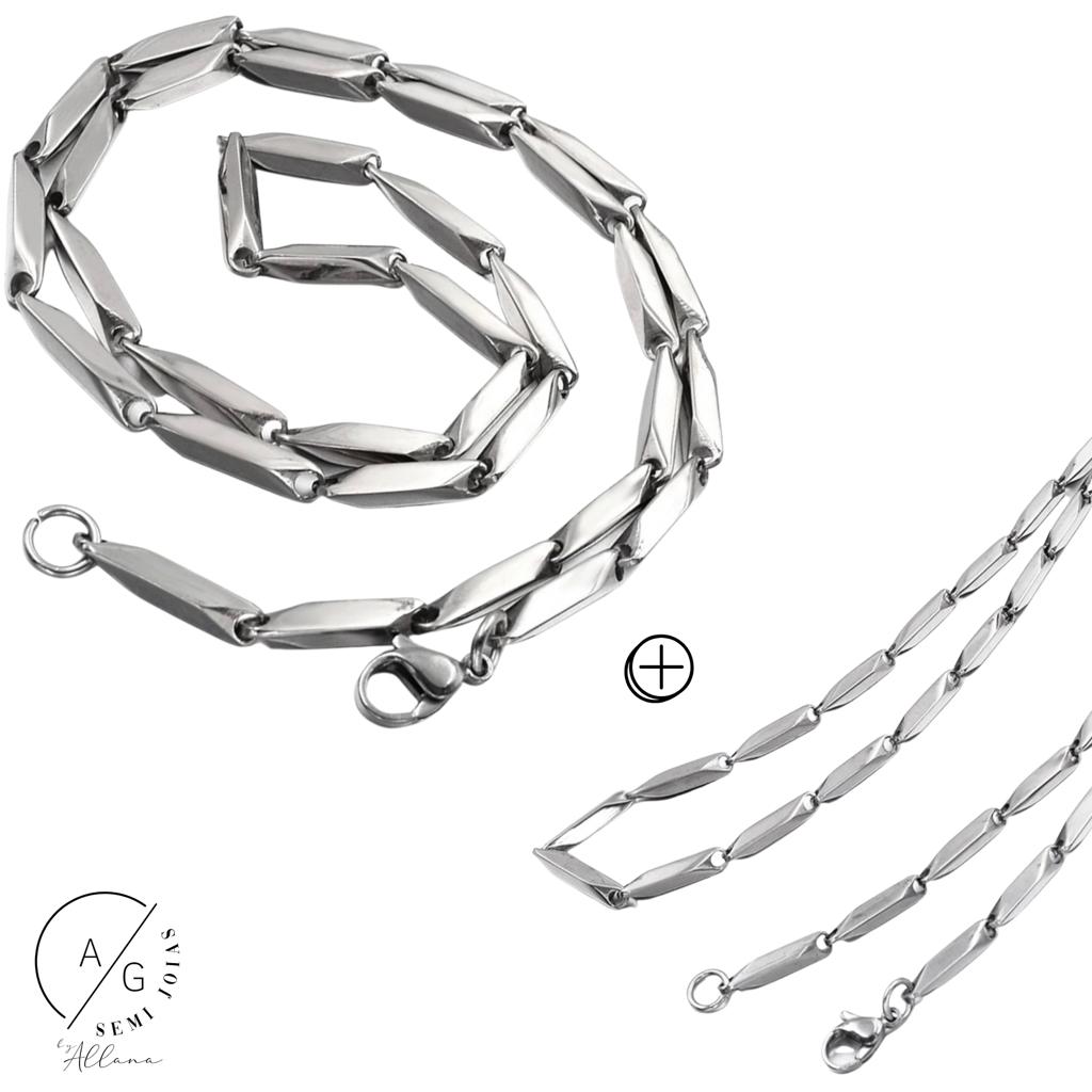 c-33.jpg Corrente e Pulseira Masculina Tijolinho Aço Inox - Imagem 1