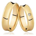 Par de Alianças Ouro 18K Côncava 6MM e Pedra