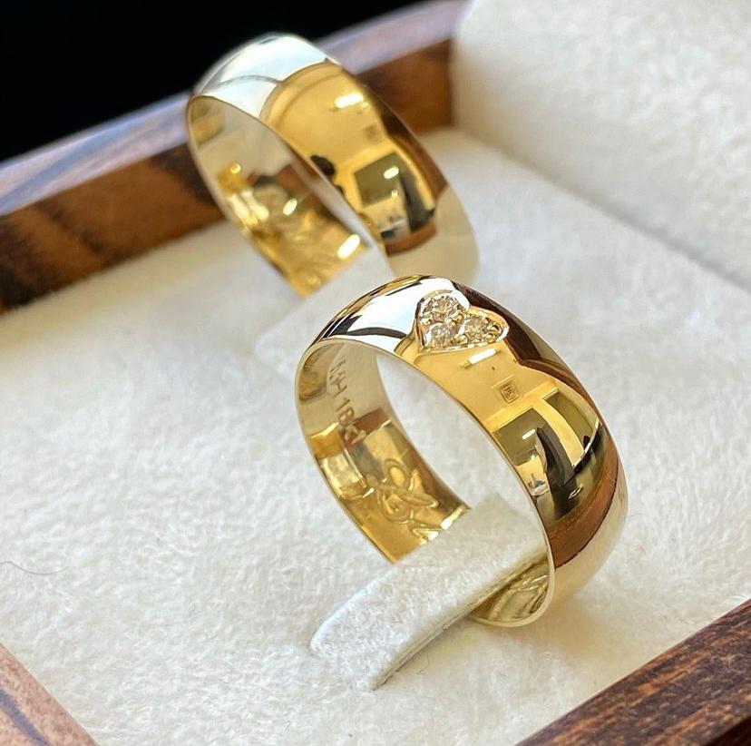 mod-coracao-2.jpg Par Alianças de Moedas Antiga Abaulada 7MM Coração com Pedras - Imagem 1