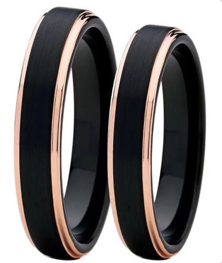 mod-tung-preta-3.jpg Par de Alianças Tungstênio Preta Reta 4MM borda Rose - Imagem 1