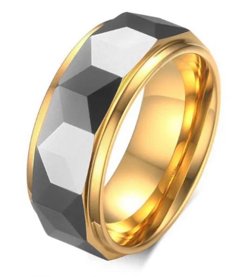 tung-1.jpg Par de Alianças Tungstenio Facetada Prata - Dourada - Imagem 1